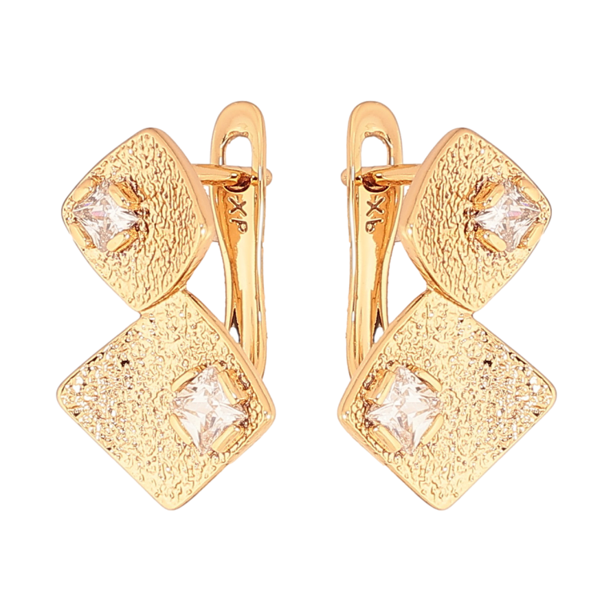 Серьги Xuping цвет Позолота 18К английский замок "Ромбовый узор с кристаллами" фото №1