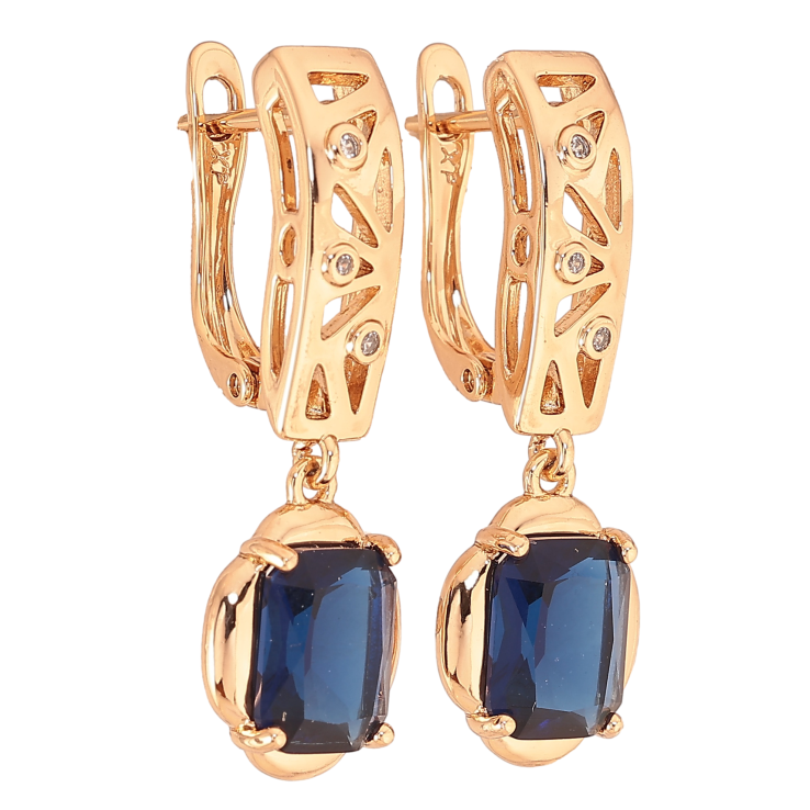 Сережки Xuping колір Позолота 18K англійський замок "Підвіски з синіми кристалами" фото №13