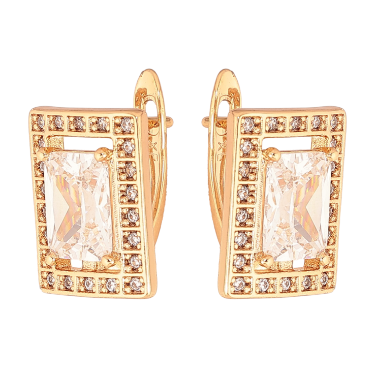 Серьги Xuping цвет Позолота 18К английский замок "Прямоугольники с кристаллами" фото №24