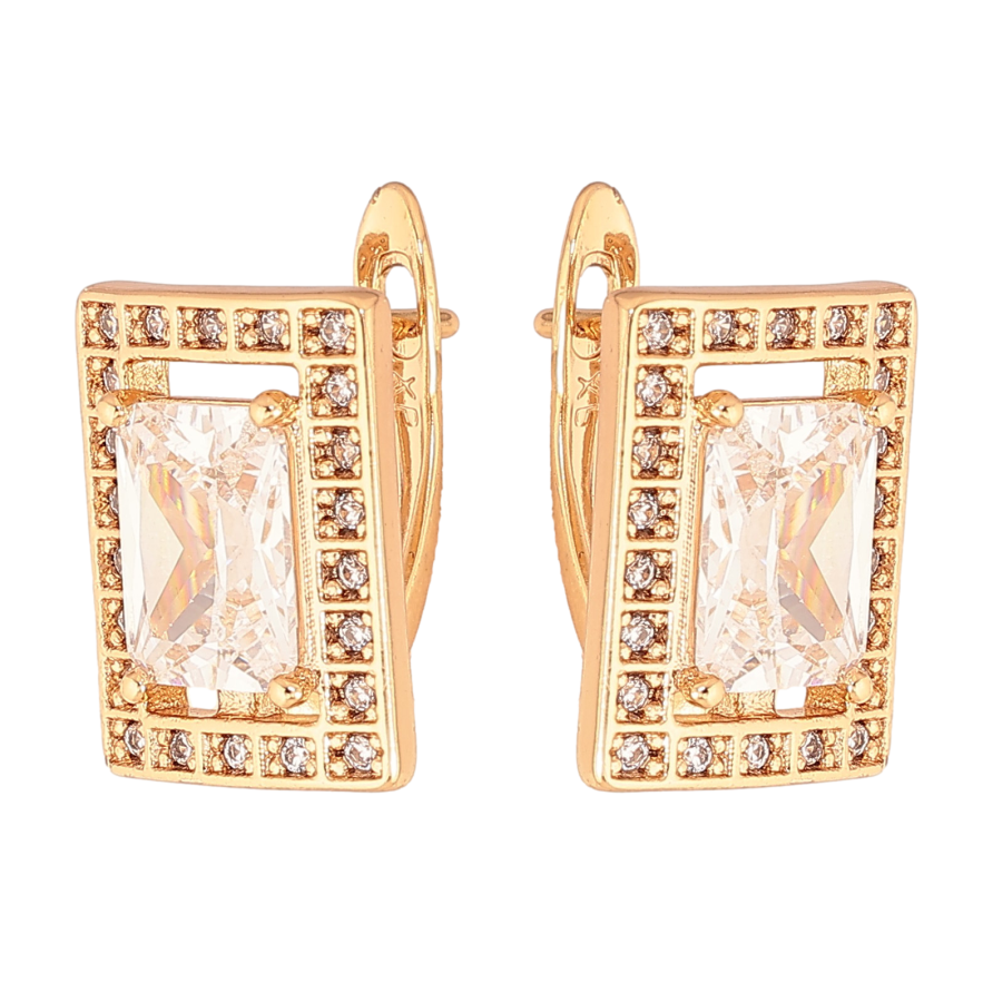 Серьги Xuping цвет Позолота 18К английский замок "Прямоугольники с кристаллами" фото №1