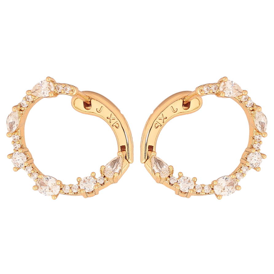 Серьги Xuping цвет Позолота 18К английский замок "Декоративные кольца с кристаллами" фото №1