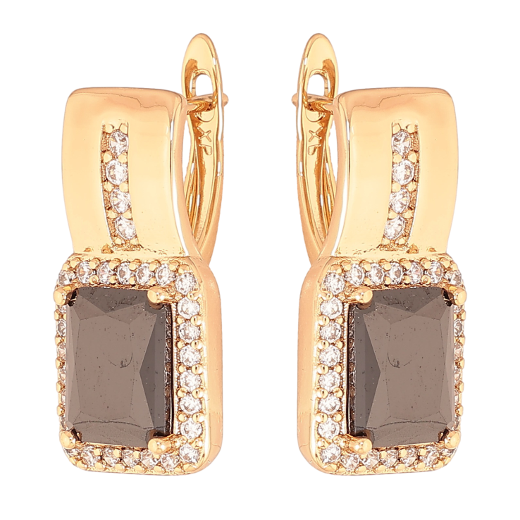 Серьги Xuping цвет Позолота 18K английский замок "Узор с черными кристаллами" фото №25