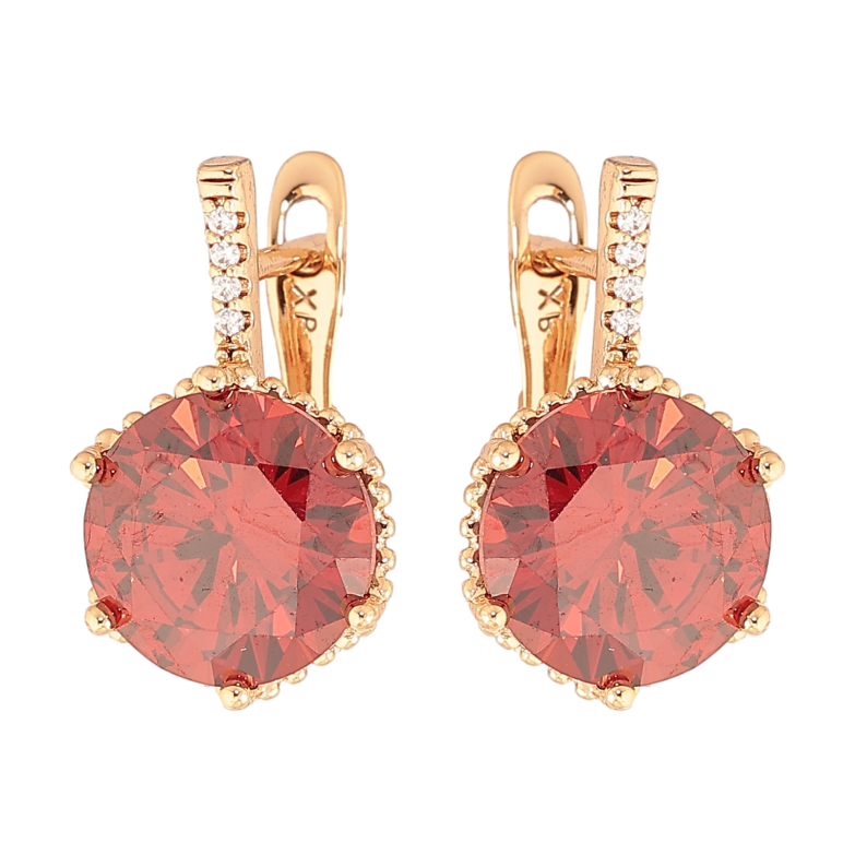 Серьги Xuping цвет Позолота 18K английский замок "Красные кристаллы" фото №1