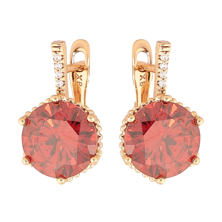 Серьги Xuping цвет Позолота 18K английский замок "Красные кристаллы" фото №1