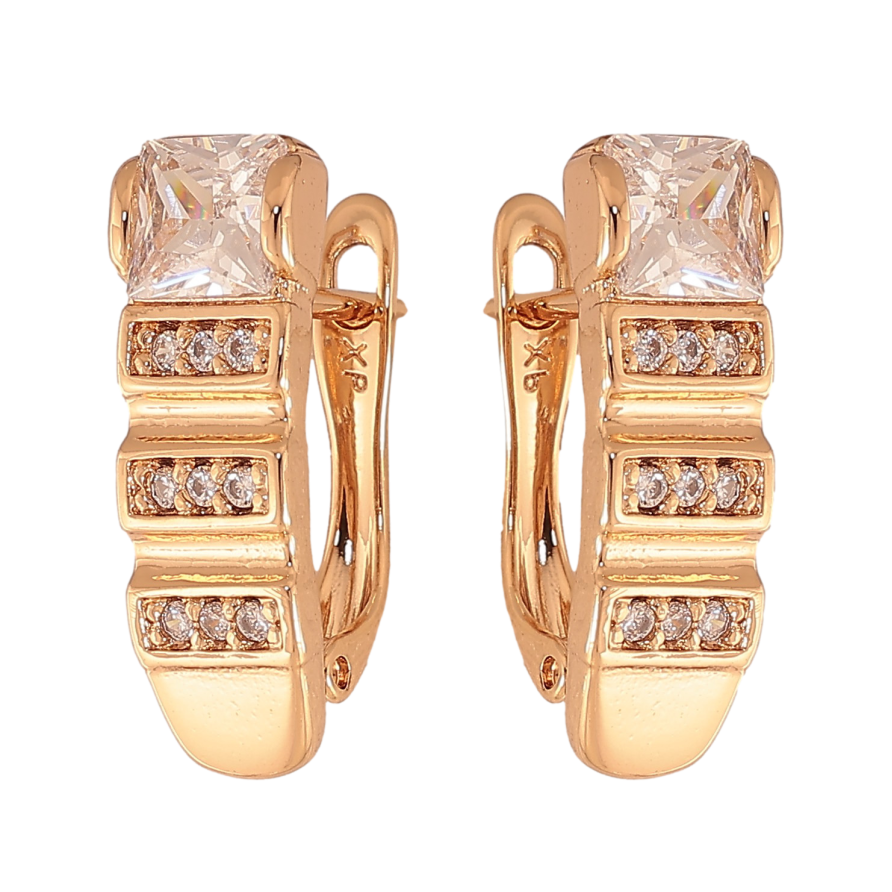 Сережки Xuping колір Позолота 18K англійський замок "Візерунок з кристалами" фото №1