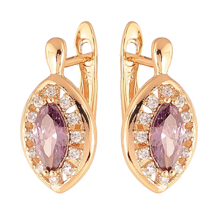 Серьги Xuping цвет Позолота 18K английский замок "Сиреневые кристаллы в обрамлении" фото №7