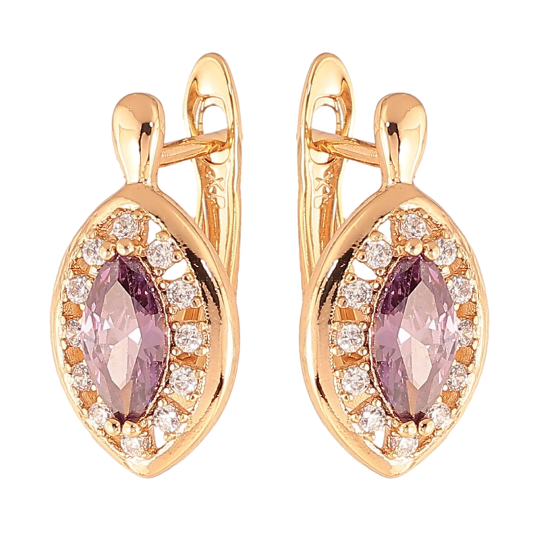 Сережки Xuping колір Позолота 18K англійський замок "Бузкові кристали в обрамленні" фото №1