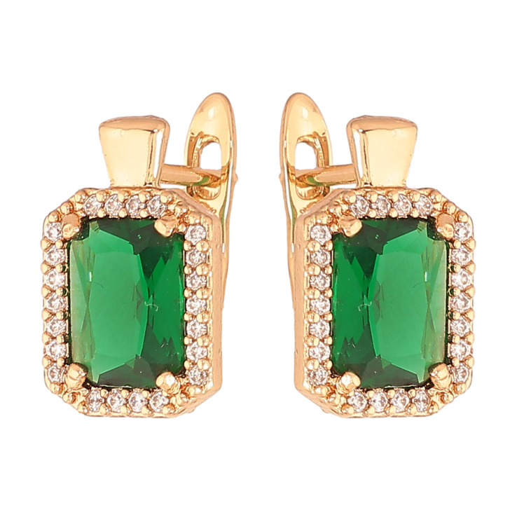 Серьги Xuping цвет Позолота 18K английский замок "Зеленые кристаллы в обрамлении" фото №9