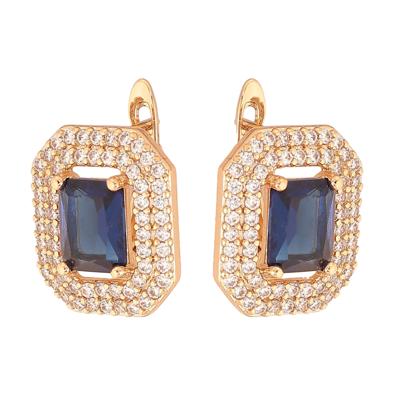 Серьги Xuping цвет Позолота 18К английский замок "Синие кристаллы с инкрустацией" фото №5