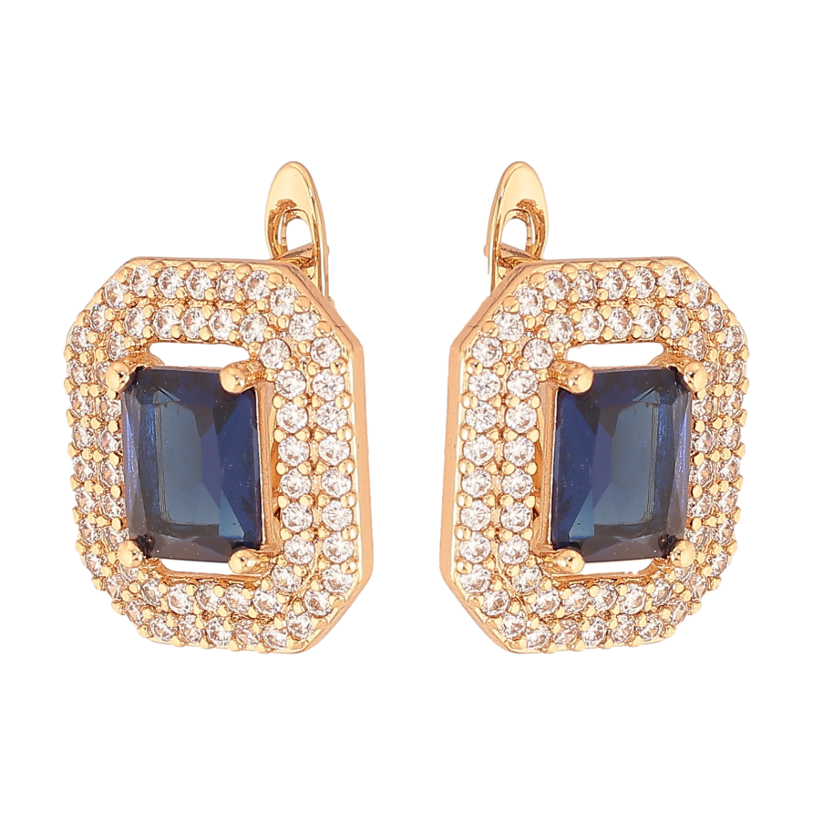Сережки Xuping колір Позолота 18К англійський замок "Сині кристали з інкрустацією" фото №1