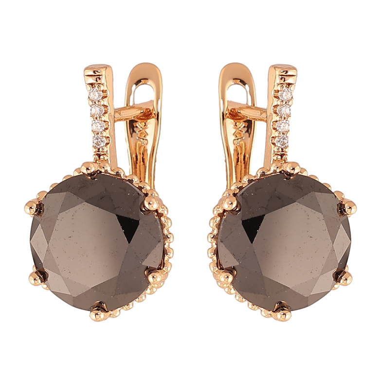 Серьги Xuping цвет Позолота 18K английский замок "Черные кристаллы" фото №1