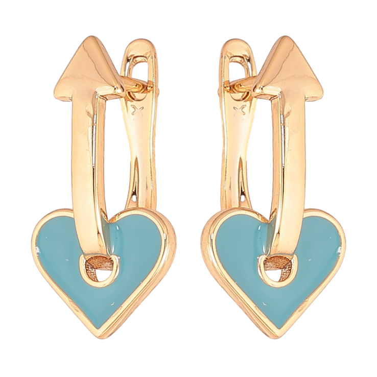 Сережки Xuping колір Позолота 18К англійський замок "Блакитні серця зі стрілками" фото №5 Сережки Xuping колір Позолота 18К англійський замок "Блакитні серця зі стрілками" фото №5