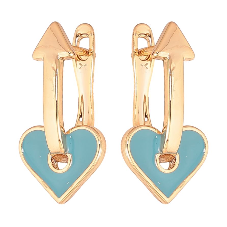 Сережки Xuping колір Позолота 18К англійський замок "Блакитні серця зі стрілками" фото №1 Сережки Xuping колір Позолота 18К англійський замок "Блакитні серця зі стрілками" фото №1