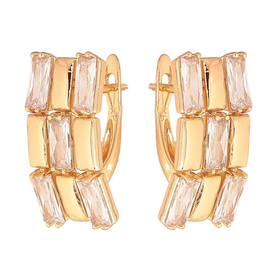 Сережки Xuping колір Позолота 18К англійський замок "Візерунок з кристалами" фото №1