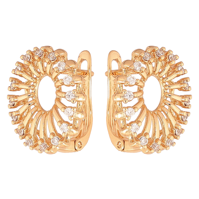 Серьги Xuping цвет Позолота 18К английский замок "Узор с кристаллами" фото №1