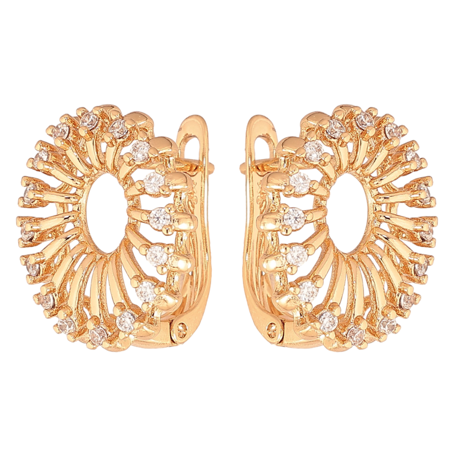 Сережки Xuping колір Позолота 18К англійський замок "Візерунок з кристалами" фото №1