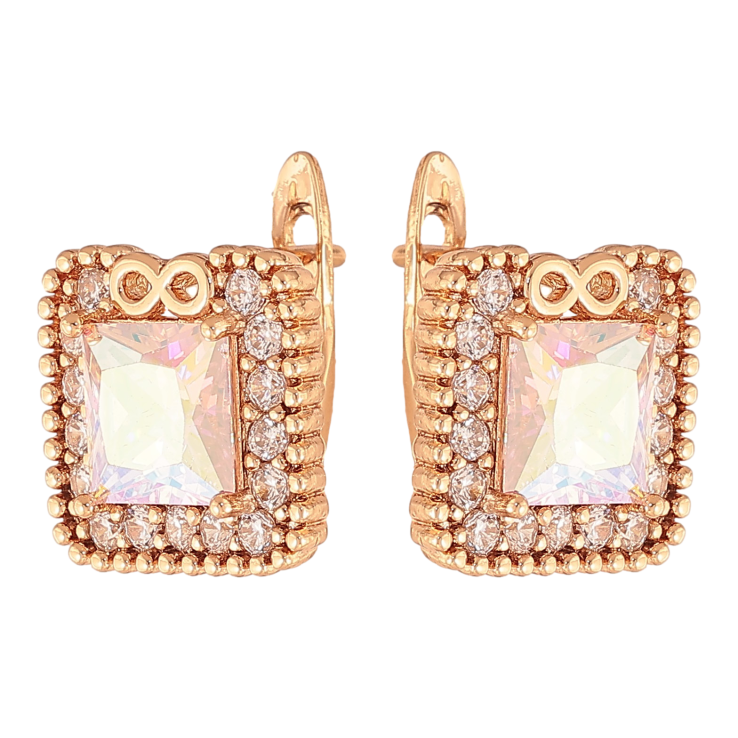 Сережки Xuping колір Позолота 18K англійський замок "Райдужні кристали в обрамленні" фото №9