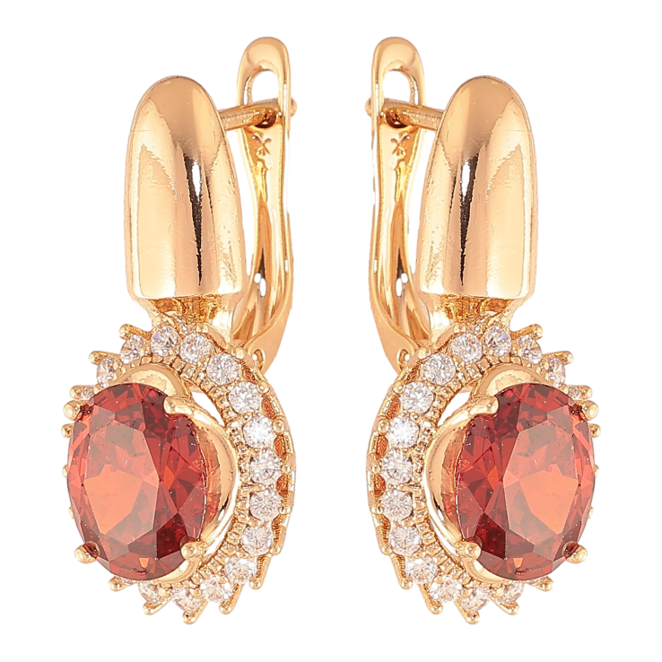 Серьги Xuping цвет Позолота 18K английский замок "Красные кристаллы в обрамлении" фото №6