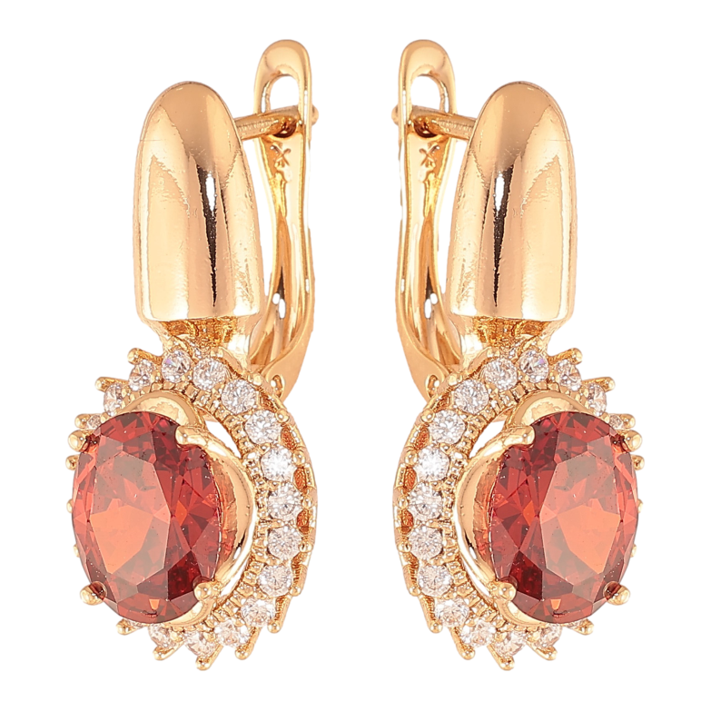 Сережки Xuping колір Позолота 18K англійський замок "Червоні кристали в обрамленні" фото №1