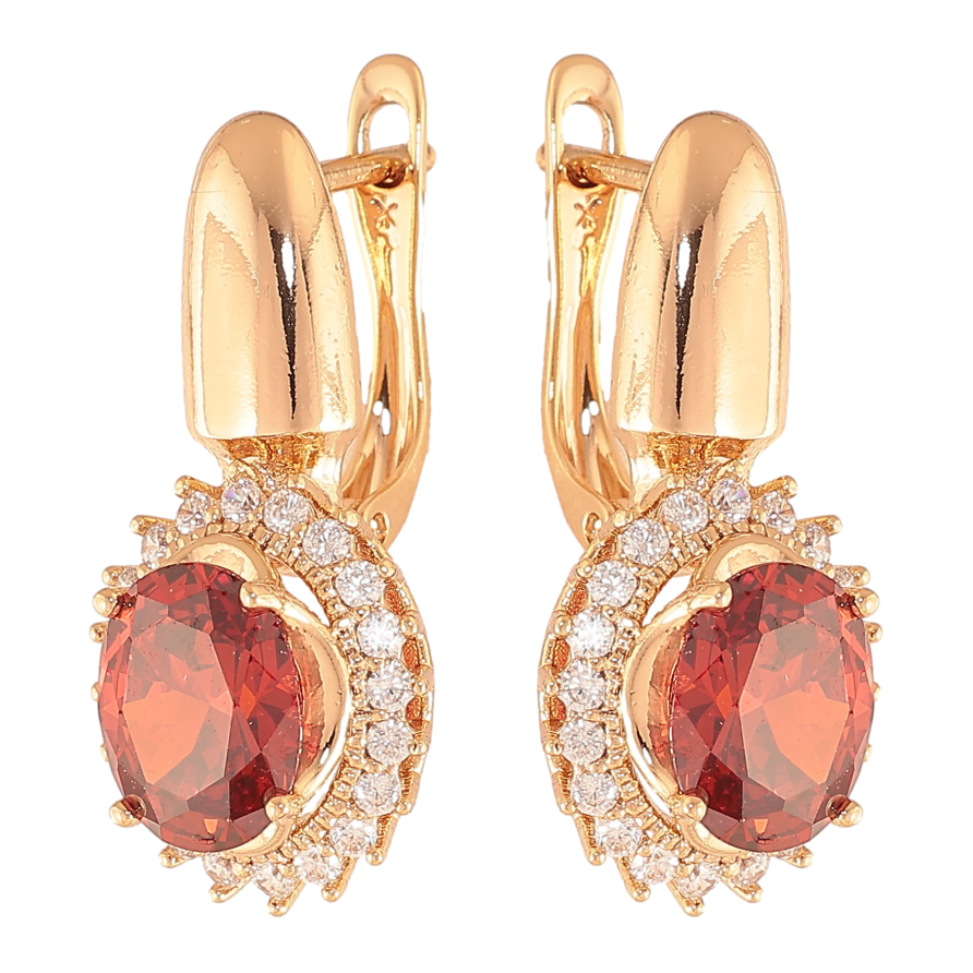 Сережки Xuping колір Позолота 18K англійський замок "Червоні кристали в обрамленні" фото №1