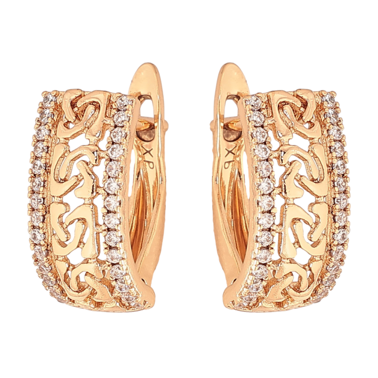 Сережки Xuping колір Позолота 18K англійський замок "Візерунок з кристалами" фото №19