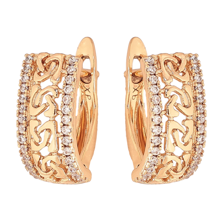 Сережки Xuping колір Позолота 18K англійський замок "Візерунок з кристалами" фото №1