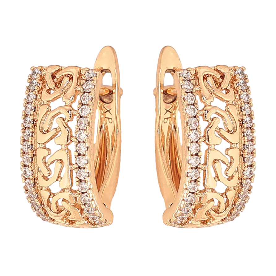 Сережки Xuping колір Позолота 18K англійський замок "Візерунок з кристалами" фото №1