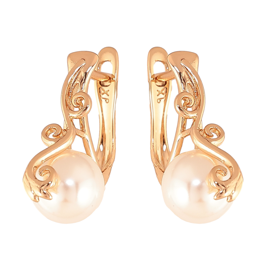 Серьги Xuping цвет Позолота 18K английский замок "Вензельный узор с жемчужинами" ø 8мм фото №1