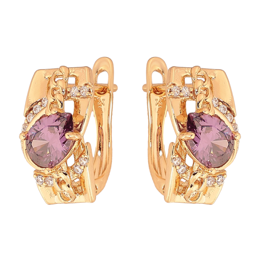 Сережки Xuping колір Позолота 18К англійський замок "Візерунок з зеленими кристалами" фото №1