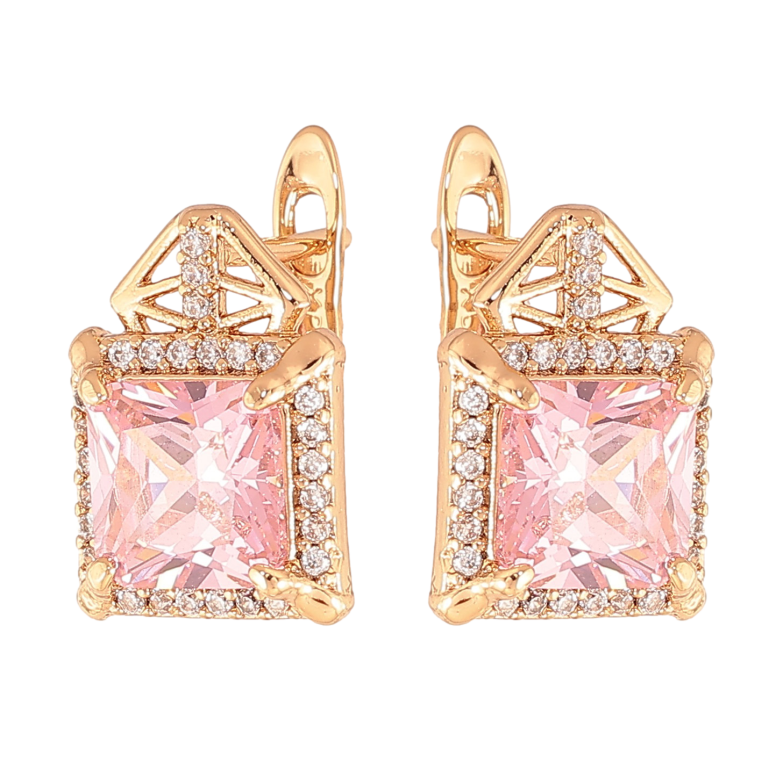 Серьги Xuping цвет Позолота 18K английский замок "Узор с розовыми кристаллами" фото №3