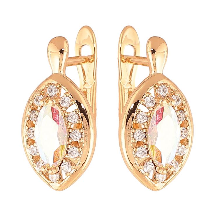 Серьги Xuping цвет Позолота 18K английский замок "Радужные кристаллы в обрамлении" фото №12