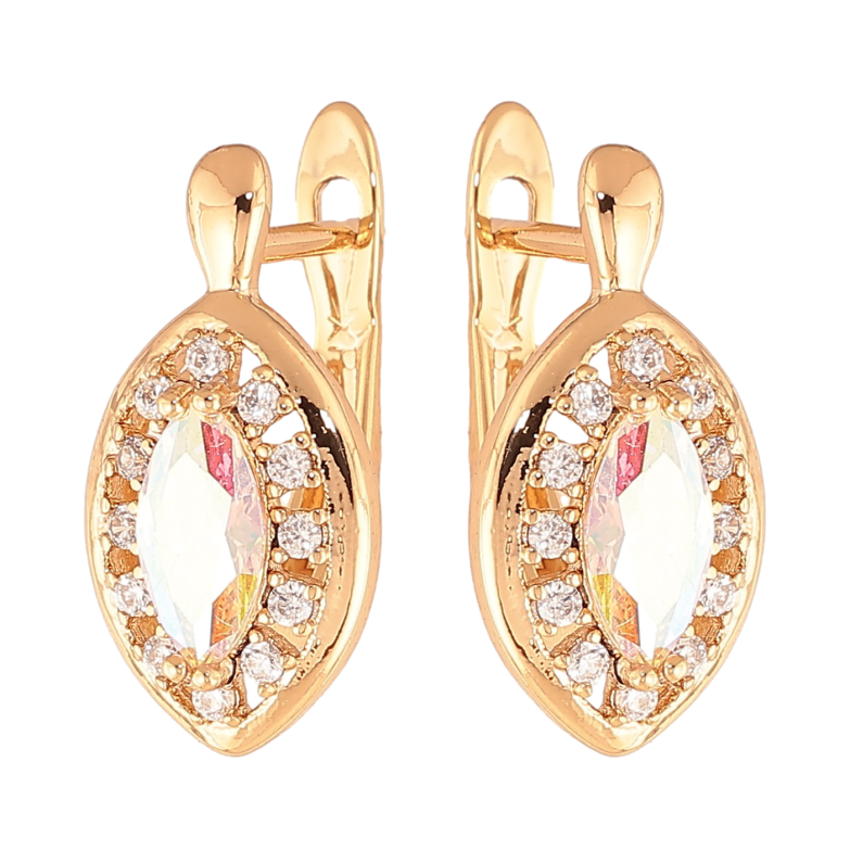 Сережки Xuping колір Позолота 18K англійський замок "Райдужні кристали в обрамленні" фото №1