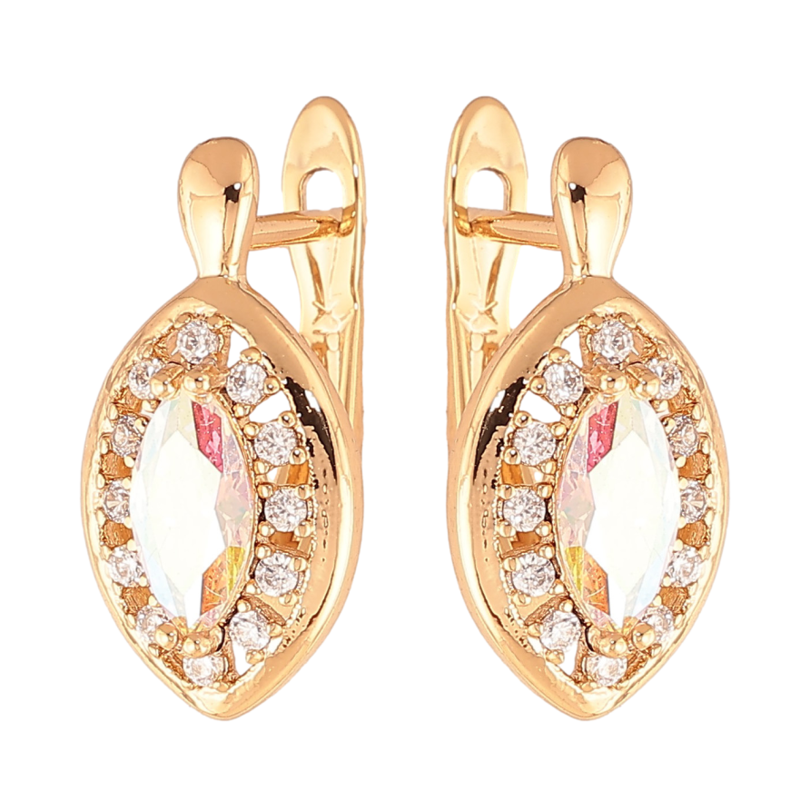 Серьги Xuping цвет Позолота 18K английский замок "Радужные кристаллы в обрамлении" фото №1