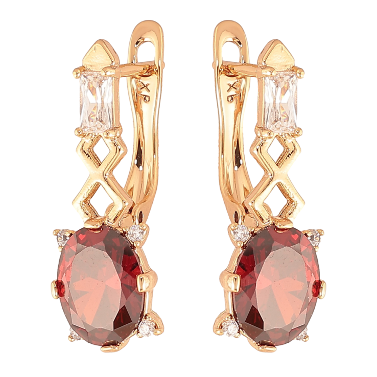 Серьги Xuping цвет Позолота 18K английский замок "Узор с красными кристаллами" фото №24