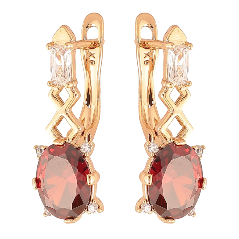 Серьги Xuping цвет Позолота 18K английский замок "Узор с красными кристаллами" фото №1