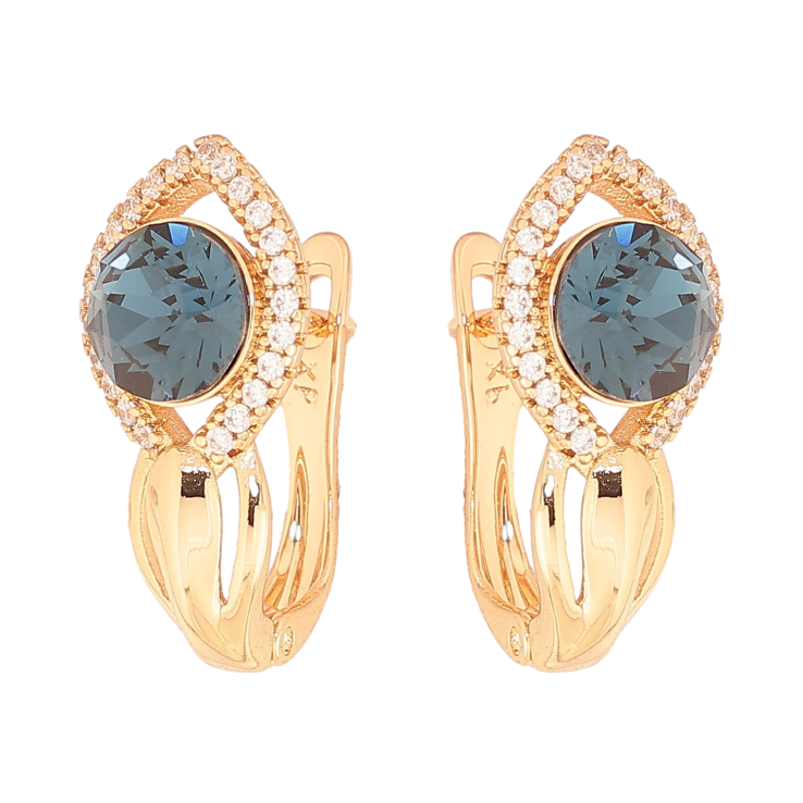 Серьги Xuping цвет Позолота 18K английский замок "Узор с синими  кристаллами" фото №17