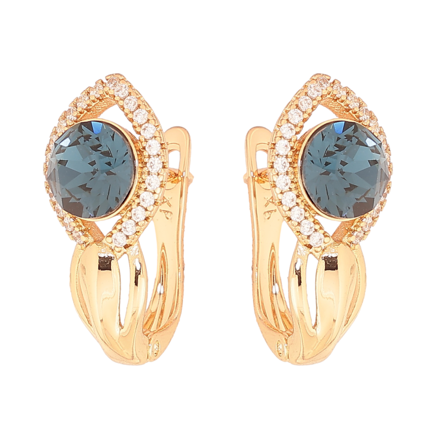 Серьги Xuping цвет Позолота 18K английский замок "Узор с синими  кристаллами" фото №1