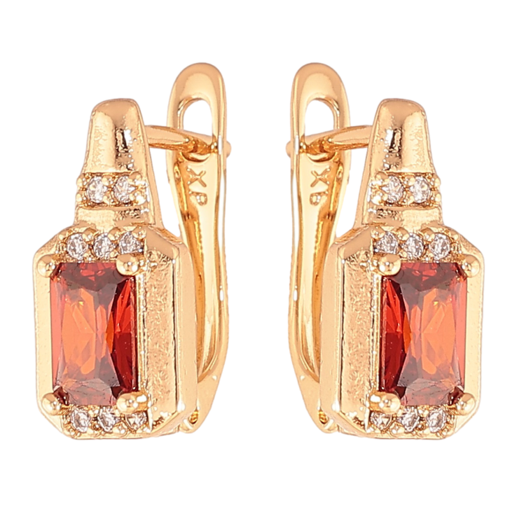 Сережки Xuping колір Позолота 18K англійський замок "Візерунок з червоними кристалами" фото №11