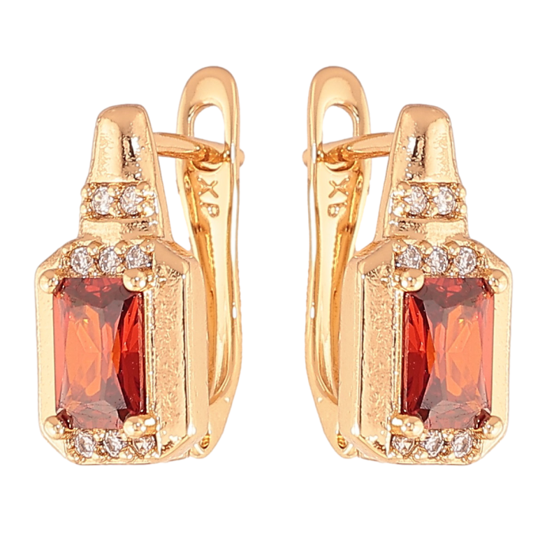 Серьги Xuping цвет Позолота 18K английский замок "Узор с красными кристаллами" фото №1