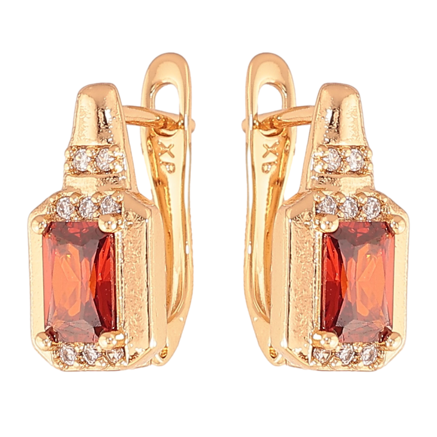 Сережки Xuping колір Позолота 18K англійський замок "Візерунок з червоними кристалами" фото №1