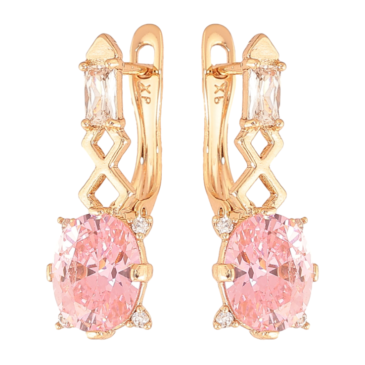 Серьги Xuping цвет Позолота 18K английский замок "Узор с розовыми кристаллами" фото №2 Серьги Xuping цвет Позолота 18K английский замок "Узор с розовыми кристаллами" фото №2