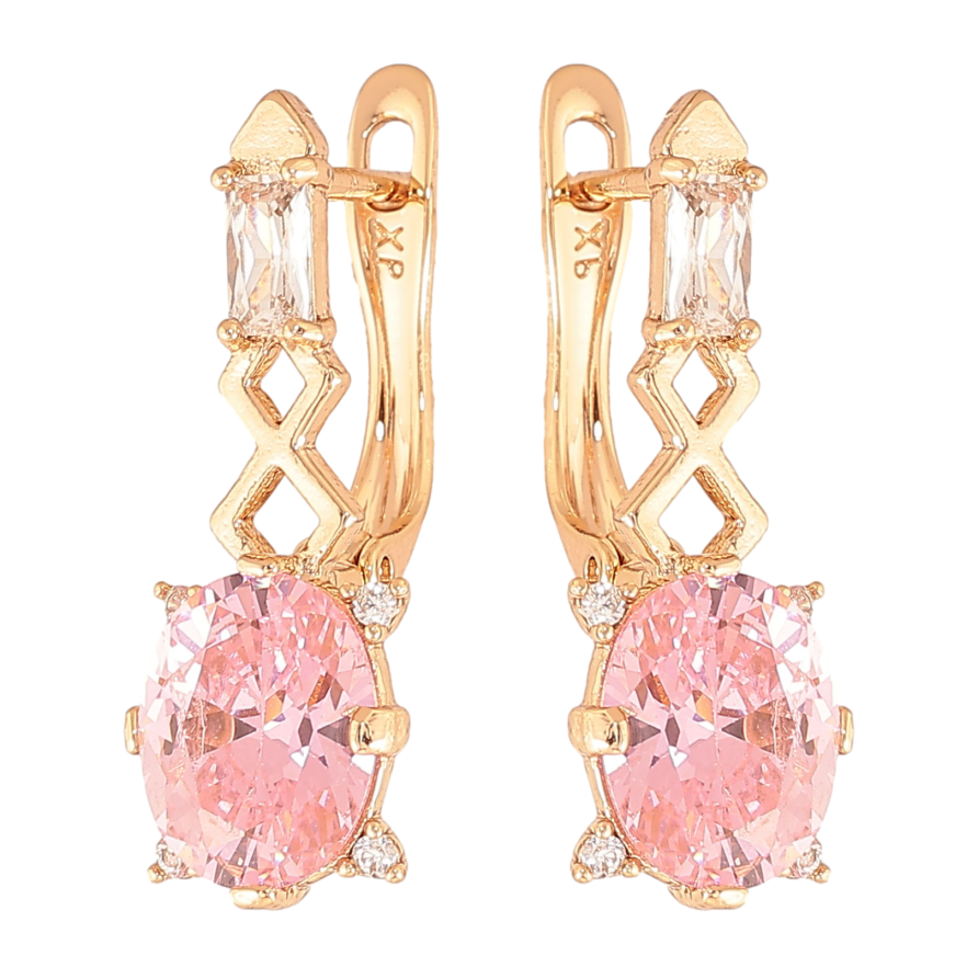 Серьги Xuping цвет Позолота 18K английский замок "Узор с розовыми кристаллами" фото №1
