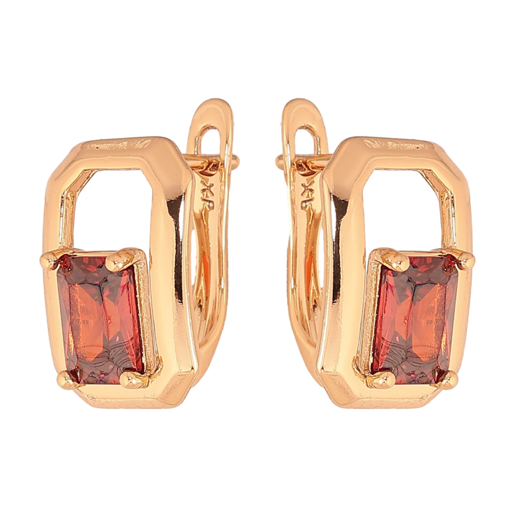 Серьги Xuping цвет Позолота 18К английский замок "Узор с красными кристаллами" фото №18