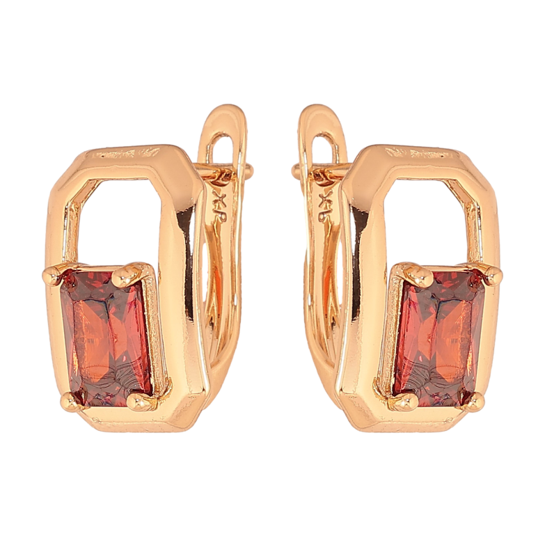 Серьги Xuping цвет Позолота 18К английский замок "Узор с красными кристаллами" фото №1