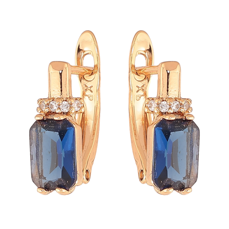 Серьги Xuping цвет Позолота 18K английский замок "Узор с синими кристаллами" фото №9