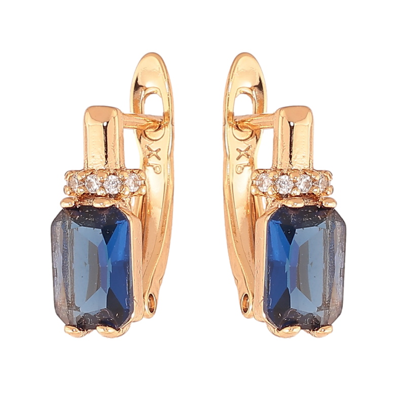 Серьги Xuping цвет Позолота 18K английский замок "Узор с синими кристаллами" фото №1