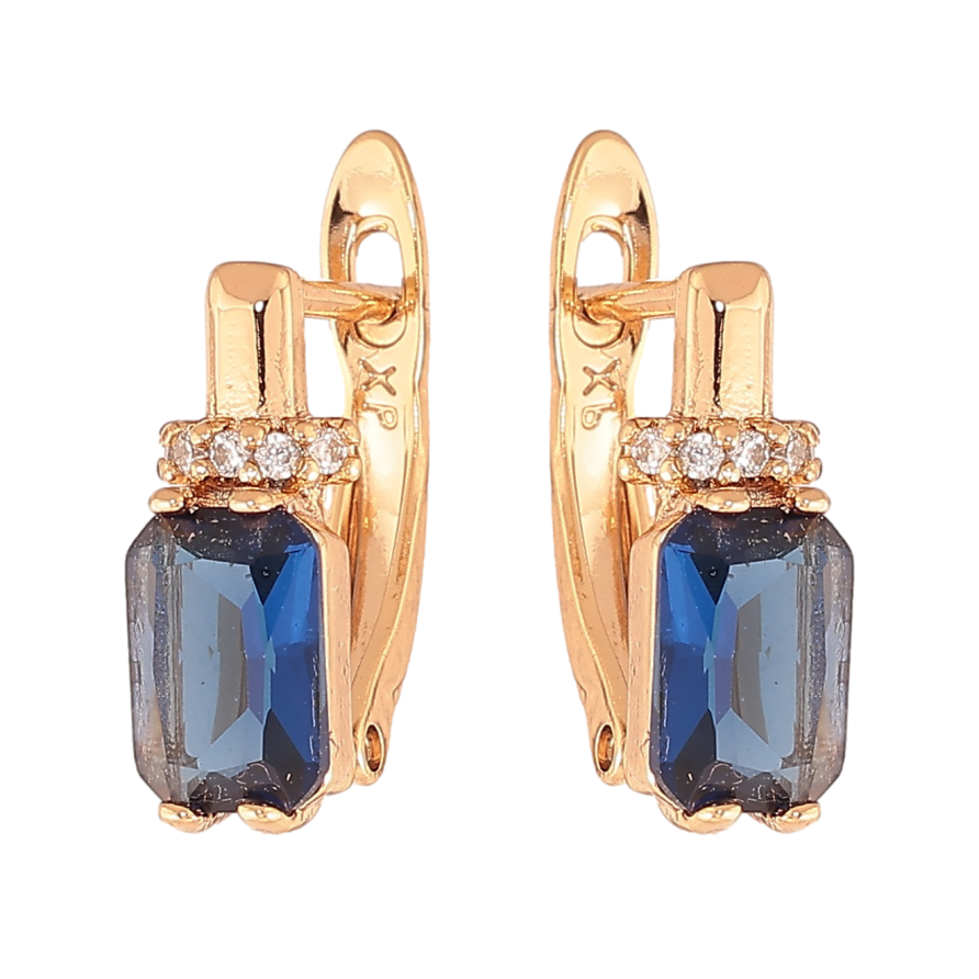 Сережки Xuping колір Позолота 18K англійський замок "Візерунок з синіми кристалами" фото №1