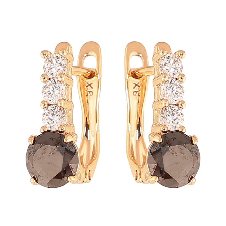 Серьги Xuping цвет Позолота 18K английский замок "Узор с черными кристаллами" фото №20