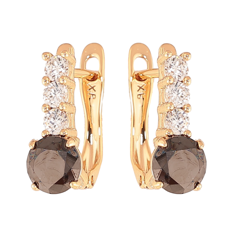 Сережки Xuping колір Позолота 18K англійський замок "Візерунок з чорними кристалами" фото №1