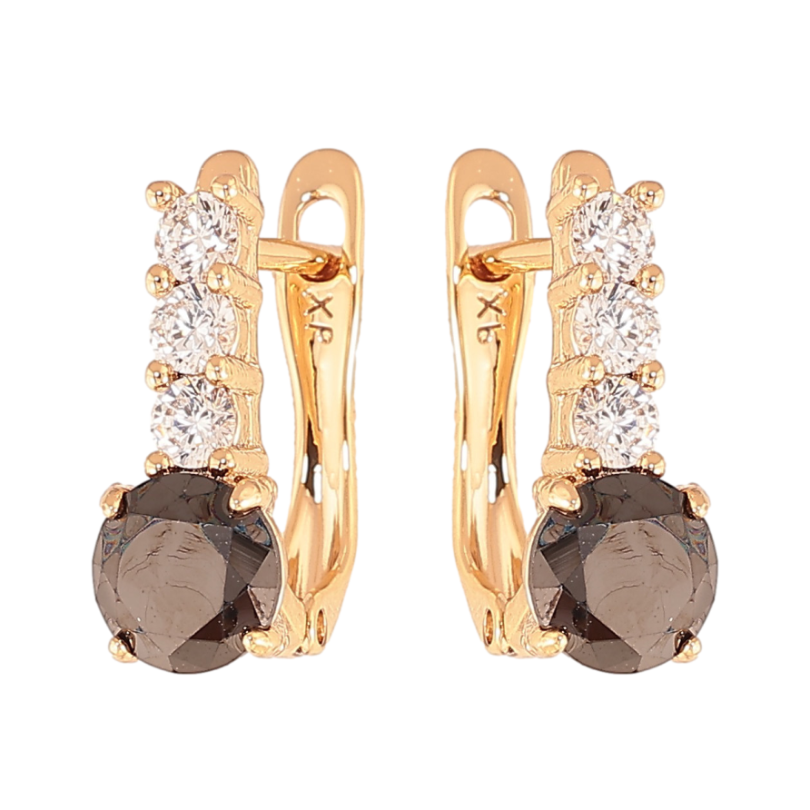 Сережки Xuping колір Позолота 18K англійський замок "Візерунок з чорними кристалами" фото №1